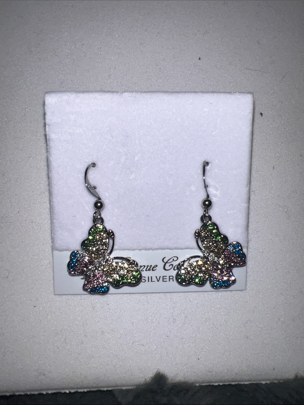Silver Tone Multicolor Sparkle Butterfly Drop Earrings - Unbranded